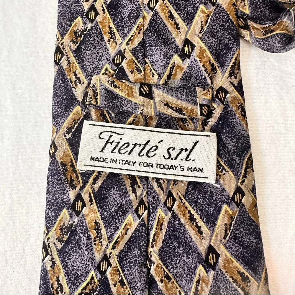 Fierte S.r.l Men's Vintage Tie Grey Multicolor Geometric Silk Handmade Necktie - Picture 6 of 9